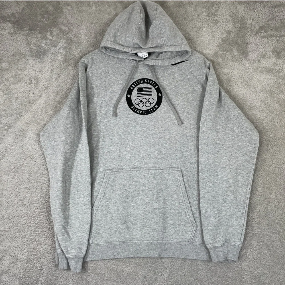 Nike United States Olympic Team Hoodie Mens Large Gray Graphic Logo Fleece